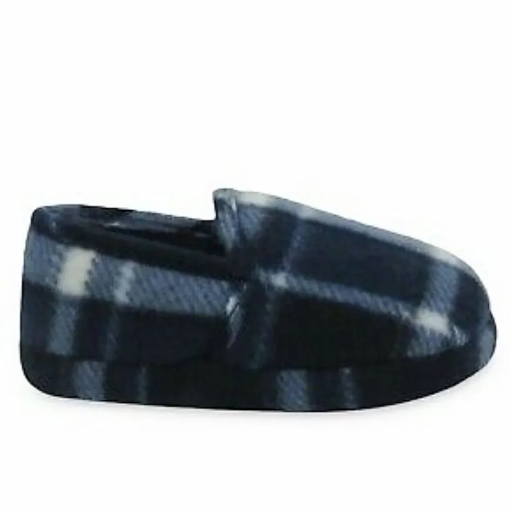 Plaid Fleece Houseshoes Slippers Toddler Boys Blue Fleece Slip Resistant NWT